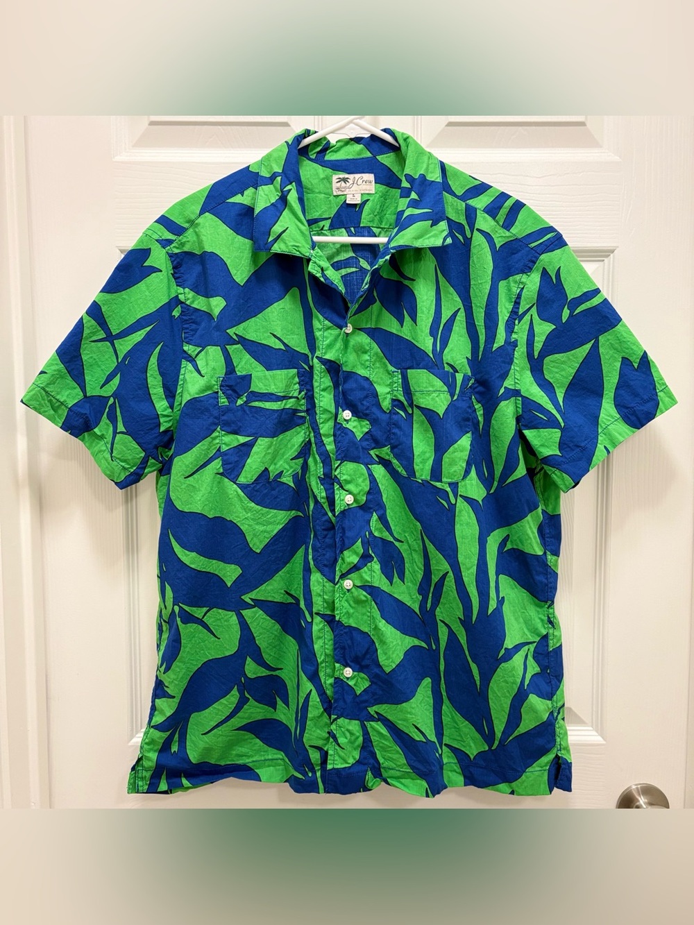 J.Crew Re-Imagined Cotton Short Sleeve Hawaiian Shirt Size Large Green Blue